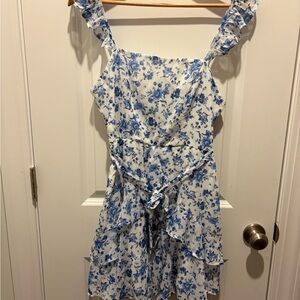 Trixxi White Dress with Blue Floral Print